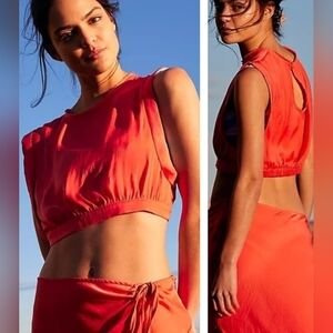 Free People Remi Bohemian Silky Top In Peach Size S